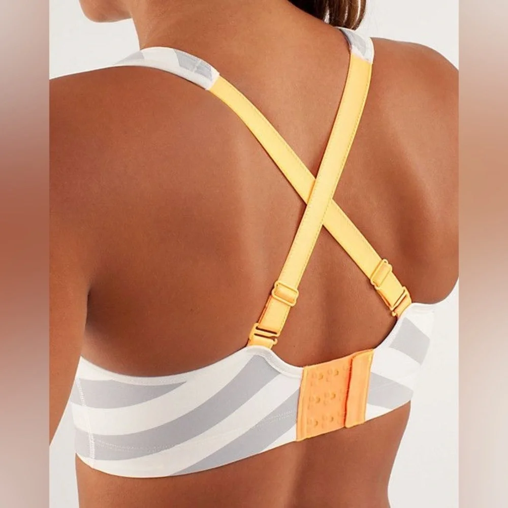 Lululemon Gray and Orange Stripped Sports Bra, supportive straps